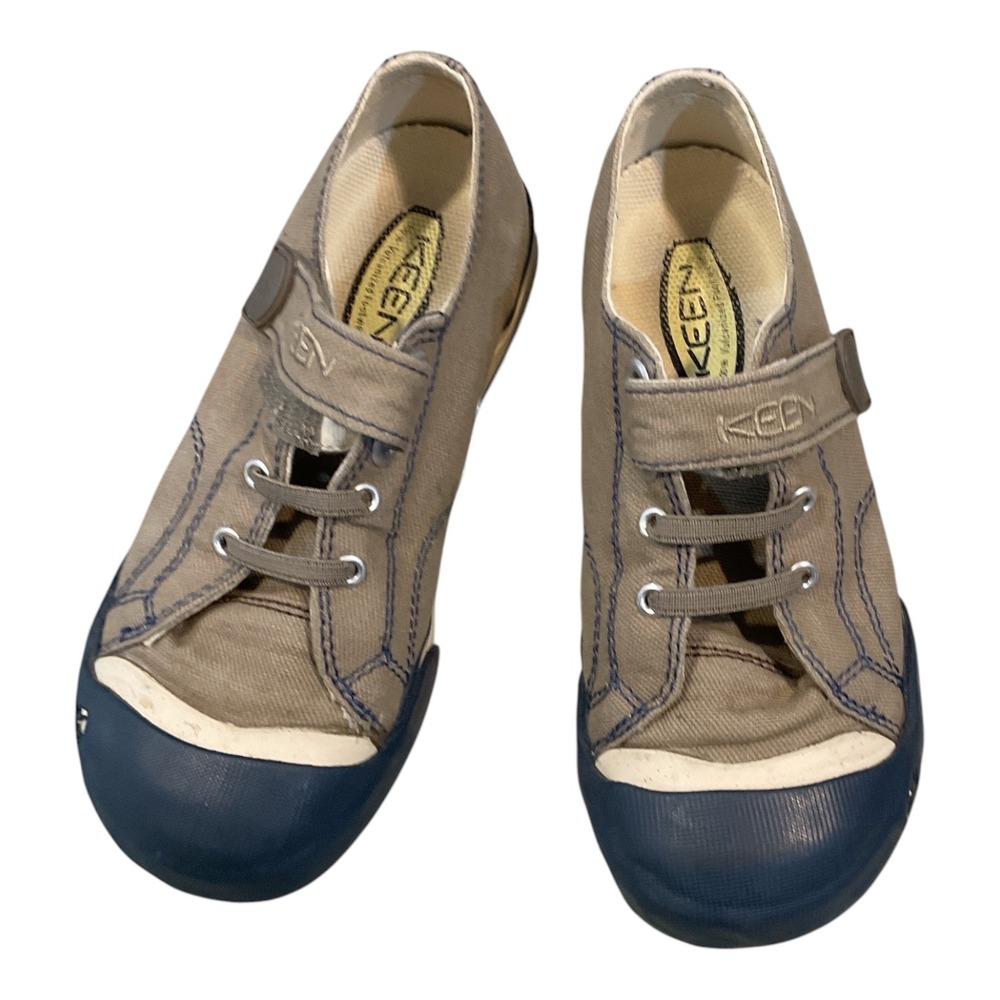 Keen Coronado Kids Canvas Sneakers Taupe Navy Blue Hook Loop Size 13 US 31 EU